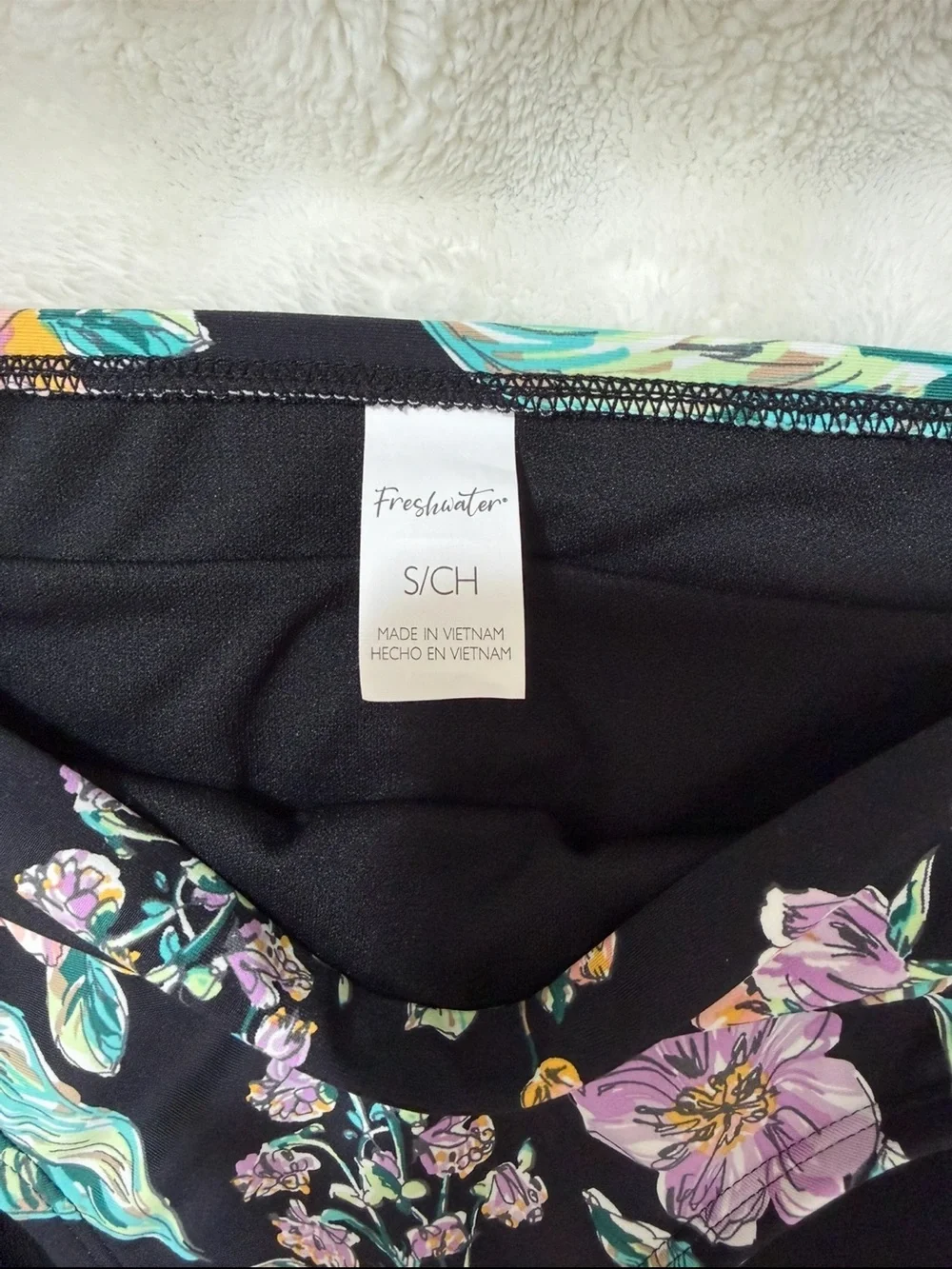 NWT Fresh Water High-Waist Tropical Print Bikini Bottoms Black Floral Size Small